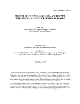Response of Ice Cover, Lake Level, and Thermal Structure Climate Change in Wisconsin Lakes