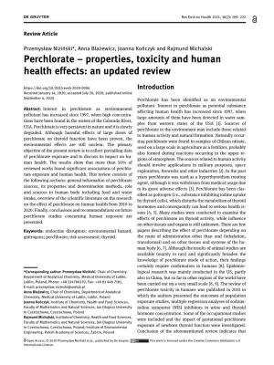 Perchlorate – Properties, Toxicity and Human Health Effects