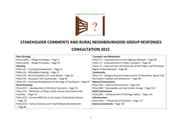 Stakeholder Comments and Rural Neighbourhood Group Responses Consultation 2015