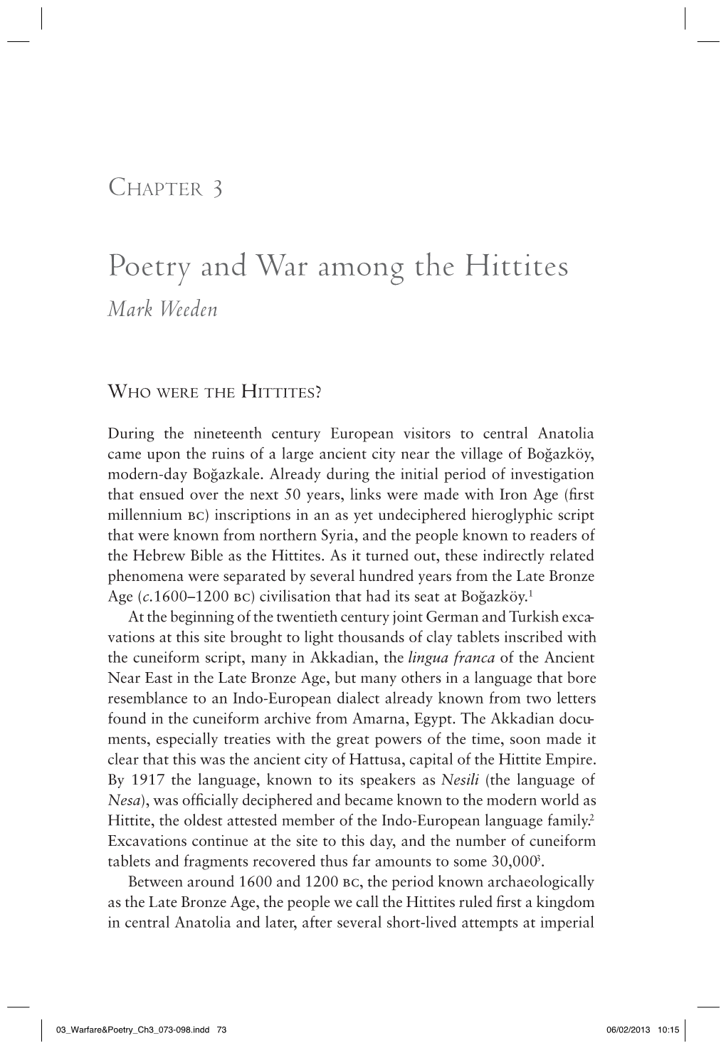 Poetry and War Among the Hittites Mark Weeden