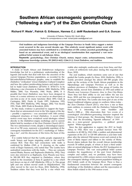 Southern African Cosmogenic Geomythology (“Following a Star”) of the Zion Christian Church