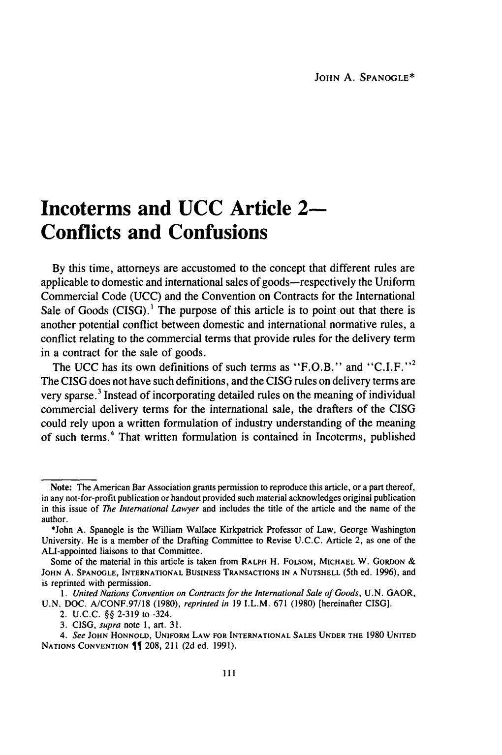Incoterms and UCC Article 2- Conflicts and Confusions
