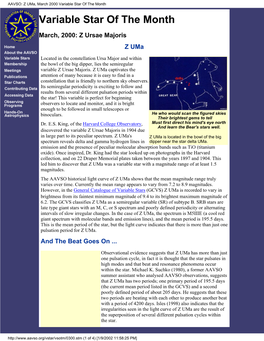 Z Uma, March 2000 Variable Star of the Month Variable Star of the Month