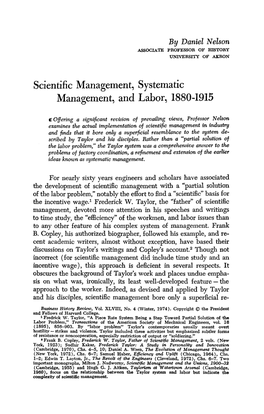 Scientific Management, Systematic Management, and Labor, 1880-1915