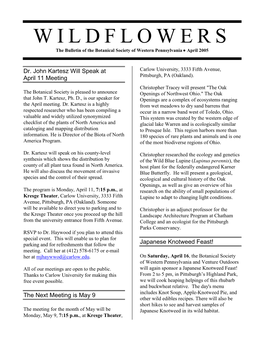 WILDFLOWERS the Bulletin of the Botanical Society of Western Pennsylvania  April 2005