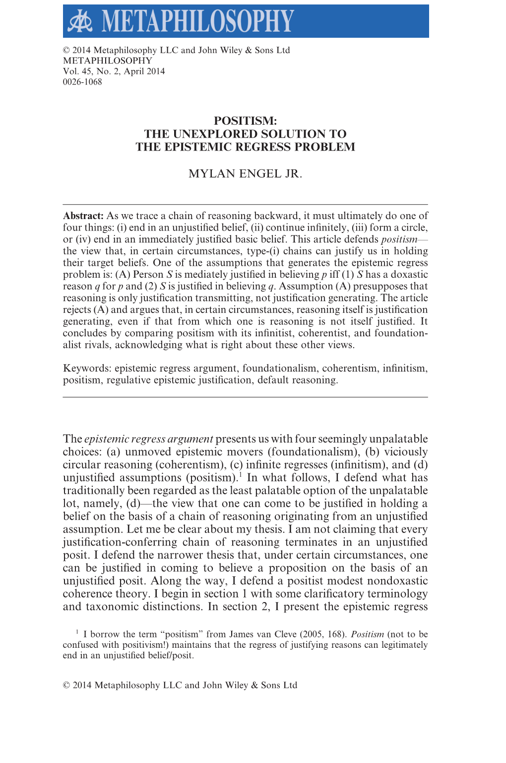 Positism: the Unexplored Solution to the Epistemic Regress Problem