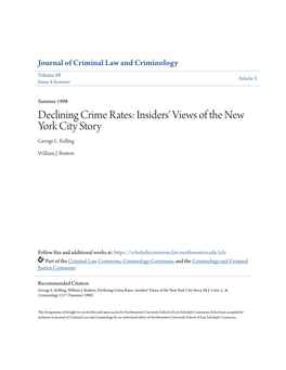 Declining Crime Rates: Insiders' Views of the New York City Story George L