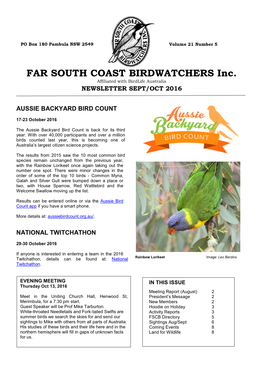 FAR SOUTH COAST BIRDWATCHERS Inc. Affiliated with Birdlife Australia