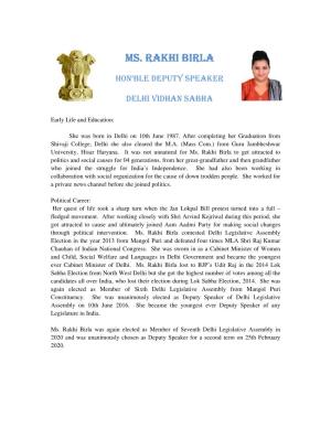 Hon'ble Deputy Speaker Delhi Vidhan Sabha