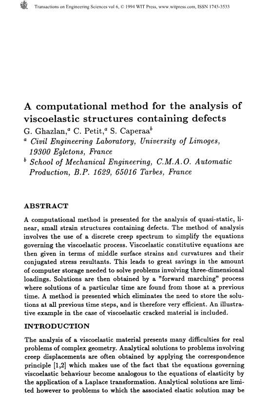 A Computational Method for the Analysis of Viscoelastic Structures Containing Defects