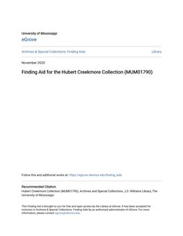 Finding Aid for the Hubert Creekmore Collection (MUM01790)