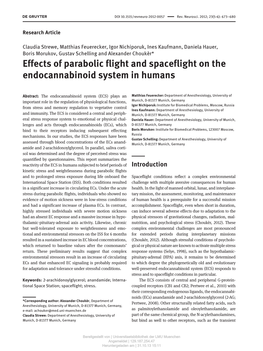 Effects of Parabolic Flight and Spaceflight on the Endocannabinoid System in Humans