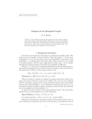 Analysis on the Sierpinski Carpet