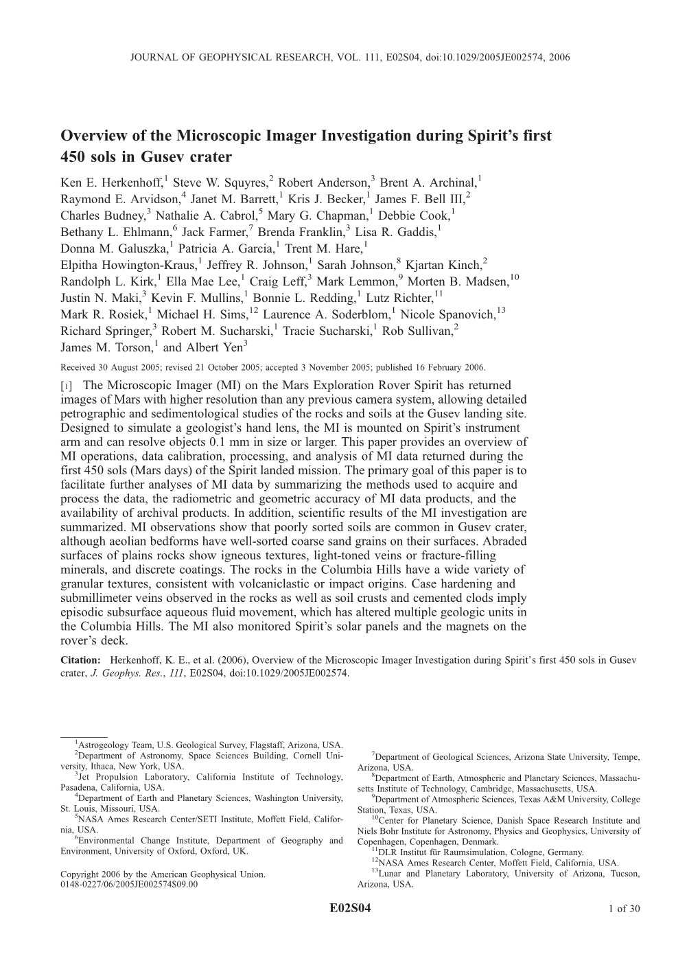 Overview of the Microscopic Imager Investigation During Spirit's First 450