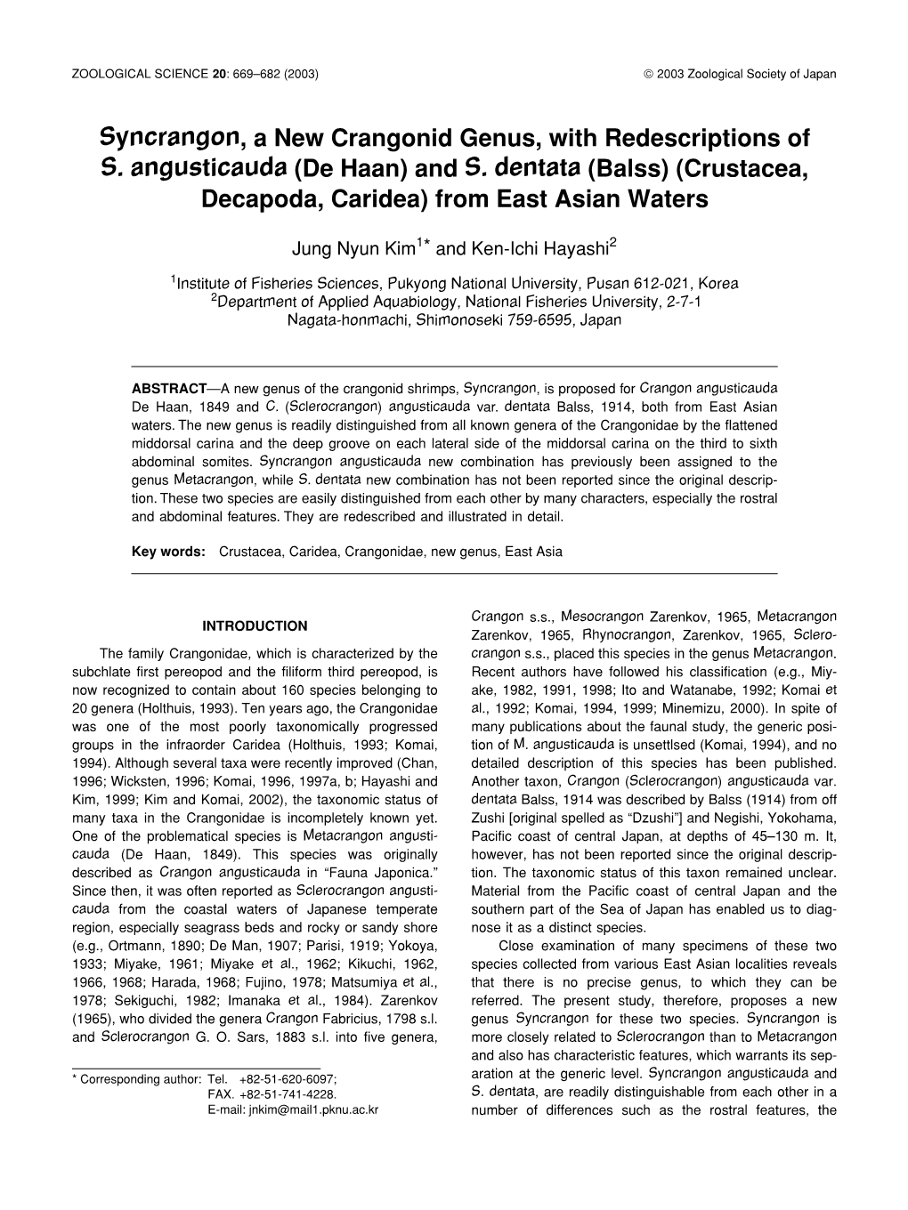 And S. Dentata (Balss) (Crustacea, Decapoda, Caridea) from East Asian Waters