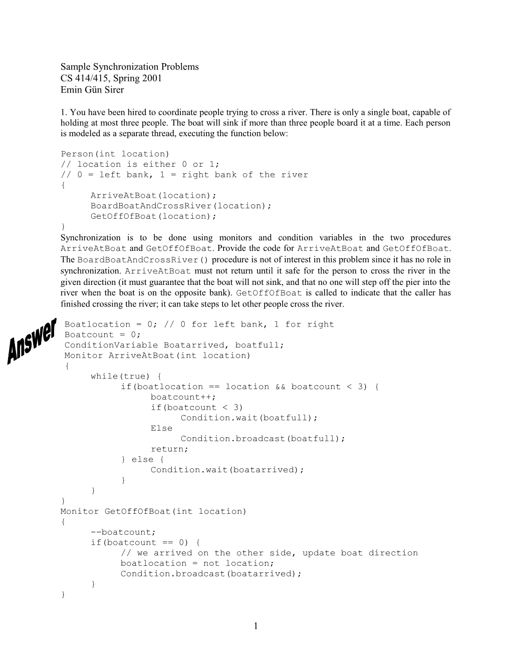 Sample Synchronization Problems