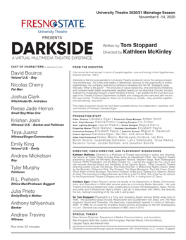 DARKSIDE Directed by Kathleen Mckinley a VIRTUAL MULTIMEDIA THEATRE EXPERINCE