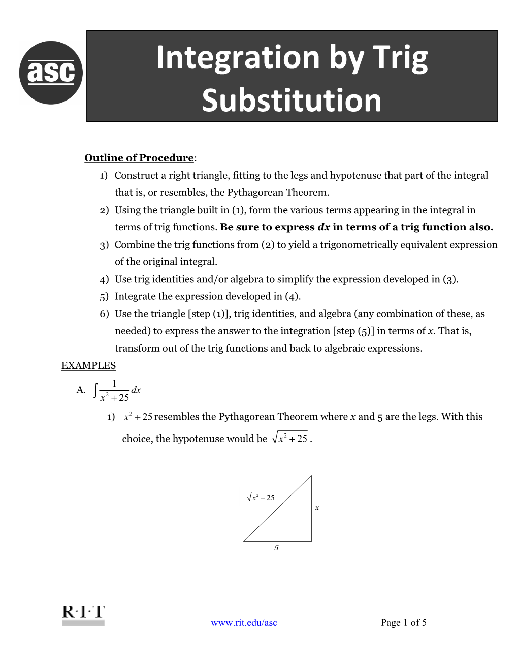 Integration by Trig Substitution
