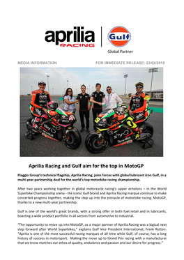 Aprilia Racing and Gulf Aim for the Top in Motogp