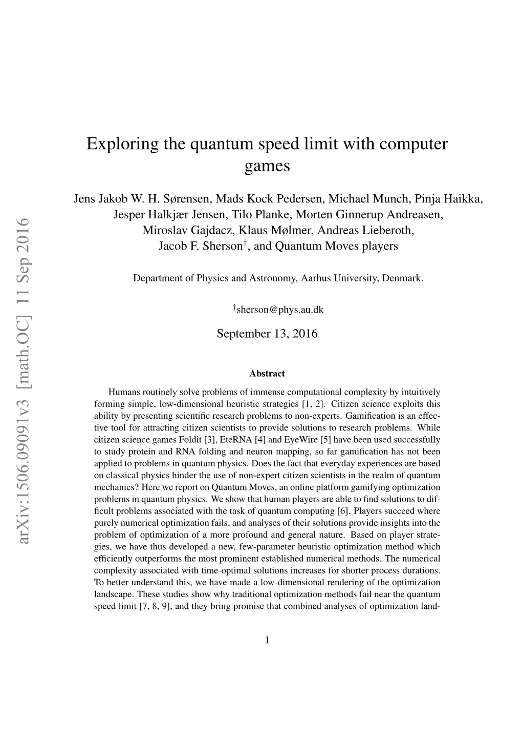 Exploring the Quantum Speed Limit with Computer Games