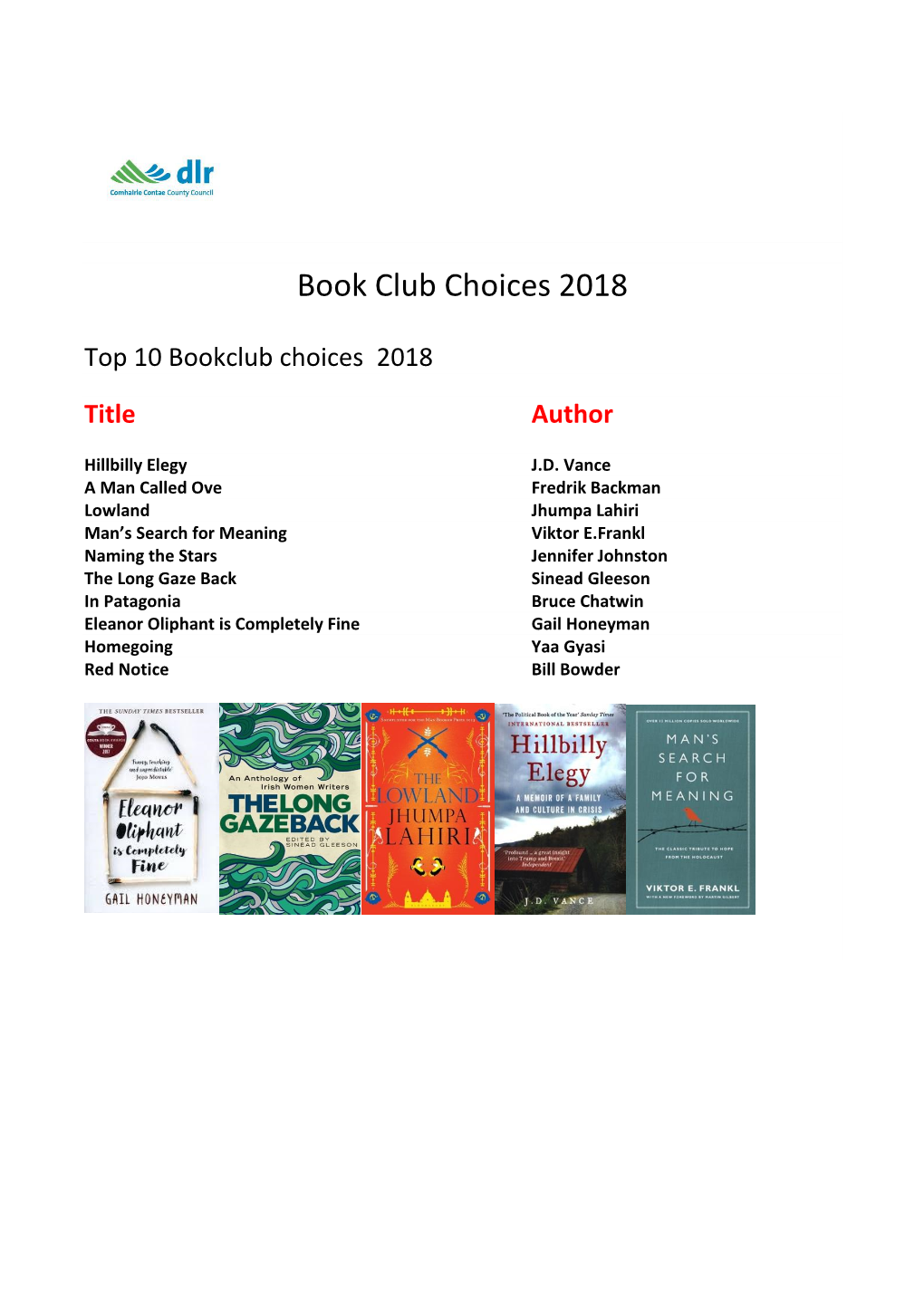 Book Club Choices 2018