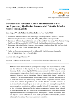 Perceptions of Powdered Alcohol and Intentions to Use: an Exploratory Qualitative Assessment of Potential Palcohol Use by Young Adults