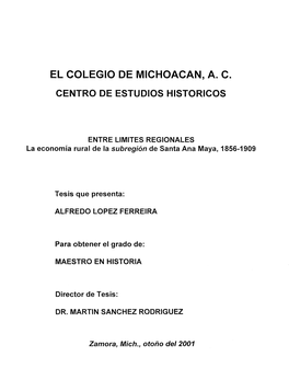 El Colegio De Michoacan, A. C. Centro De Estudios Historicos