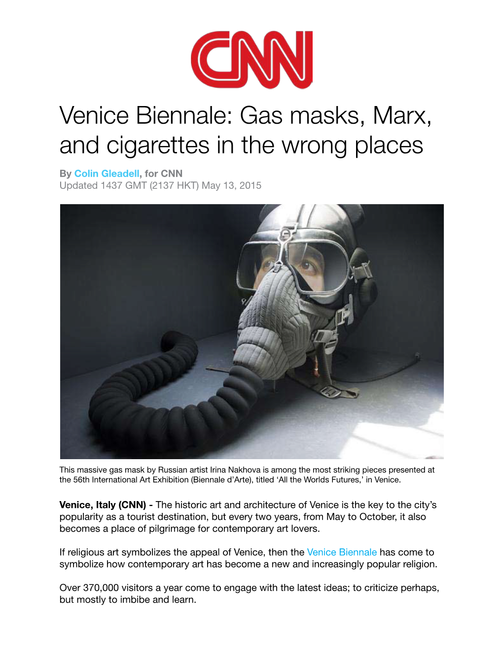 "Venice Biennale: Gas Masks, Marx, and Cigarettes In
