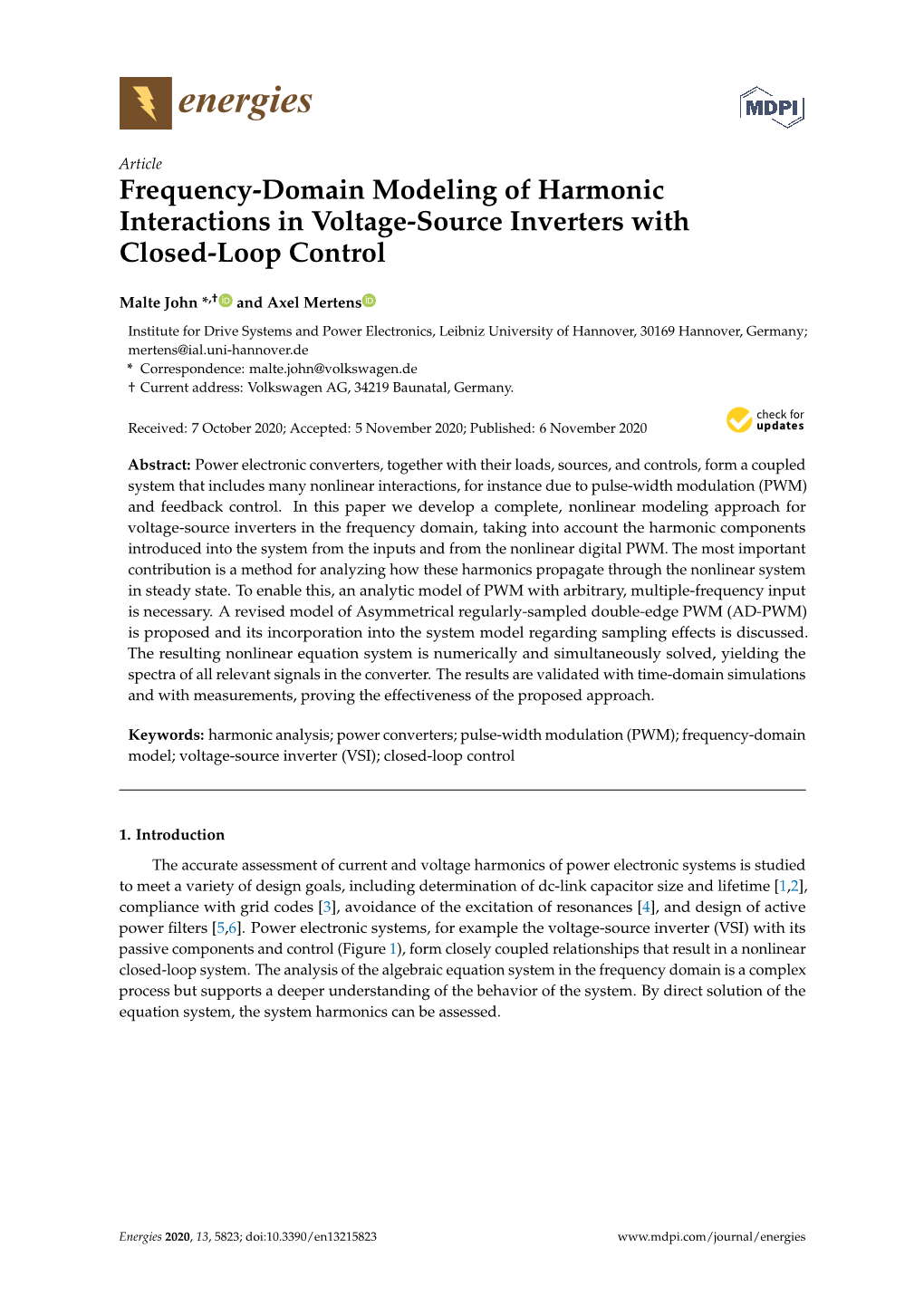 Frequency-Domain Modeling of Harmonic Interactions in Voltage-Source Inverters with Closed-Loop Control