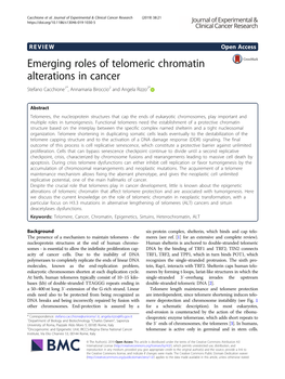 Emerging Roles of Telomeric Chromatin Alterations in Cancer Stefano Cacchione1*, Annamaria Biroccio2 and Angela Rizzo2*