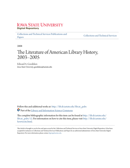 The Literature of American Library History, 2003–2005 Edward A