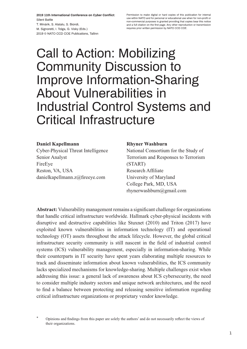 Call to Action: Mobilizing Community Discussion to Improve Information-Sharing About Vulnerabilities in Industrial Control Systems and Critical Infrastructure