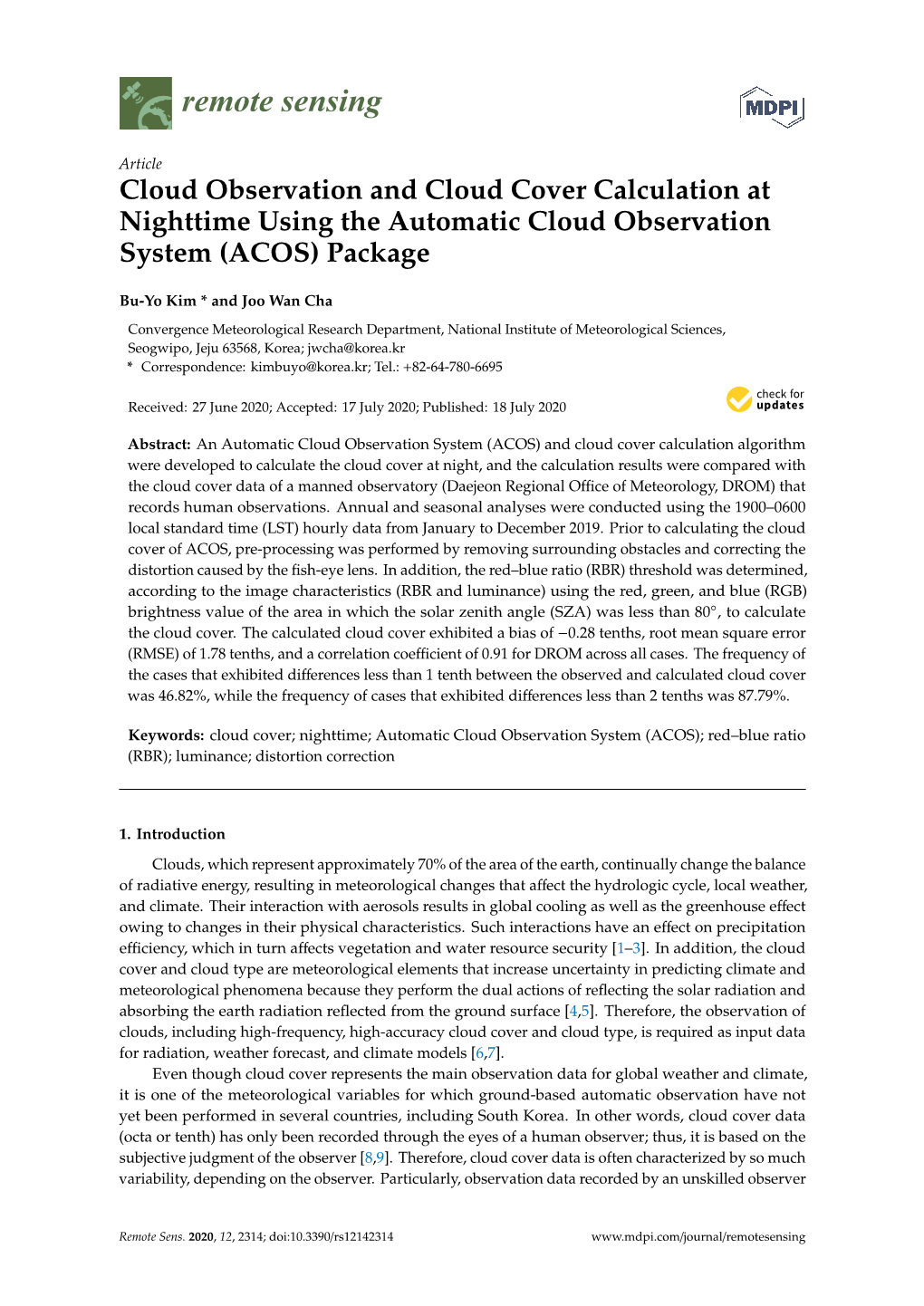 Cloud Observation and Cloud Cover Calculation at Nighttime Using the Automatic Cloud Observation System (ACOS) Package