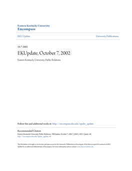 Ekupdate, October 7, 2002 Eastern Kentucky University, Public Relations
