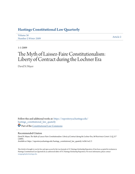 Liberty of Contract During the Lochner Era David N