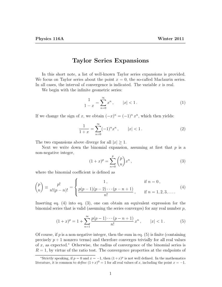 Taylor Series Expansions
