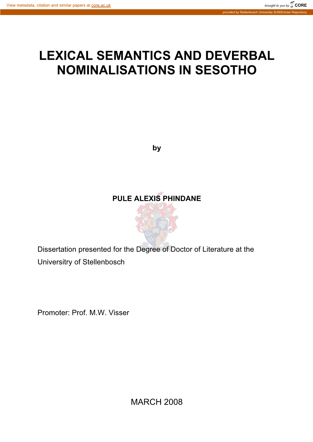 Lexical Semantics and Deverbal Nominalisations in Sesotho