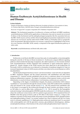 Human Erythrocyte Acetylcholinesterase in Health and Disease