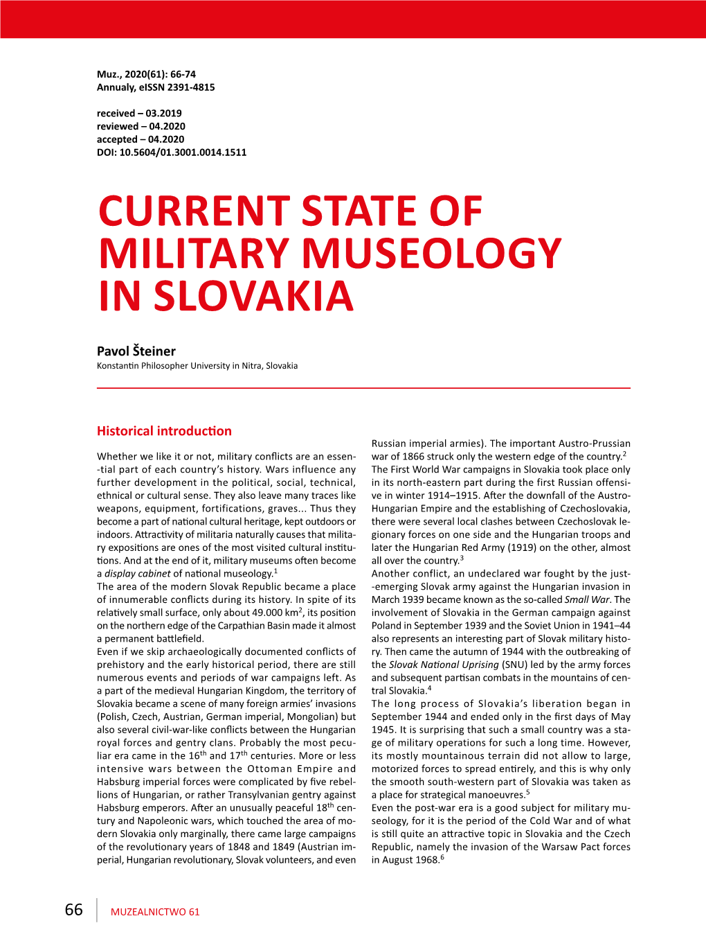 Current State of Military Museology in Slovakia