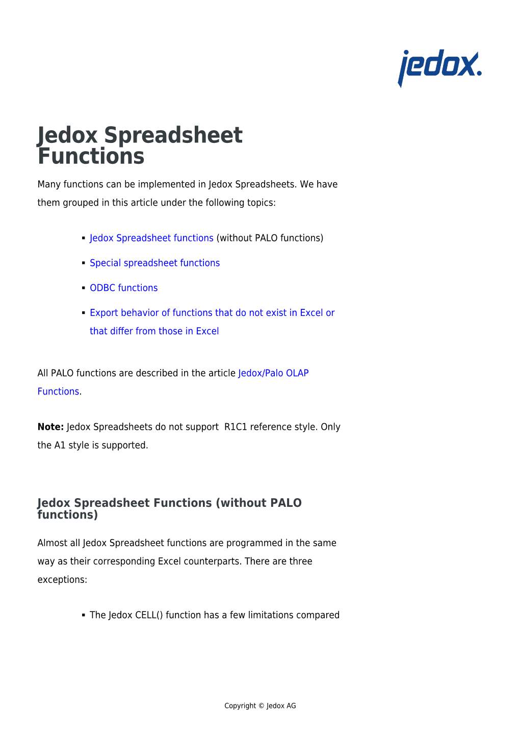 Jedox Spreadsheet Functions