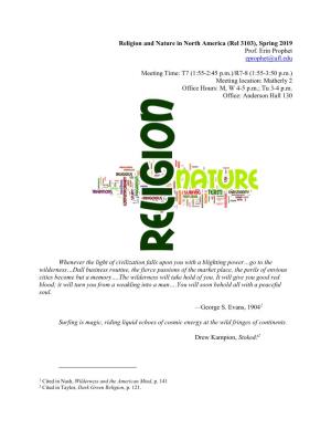 Religion and Nature in North America (Rel 3103), Spring 2019 Prof