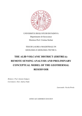 Remote Sensing Analysis and Preliminary Conceptual Model of the Geothermal Reservoir