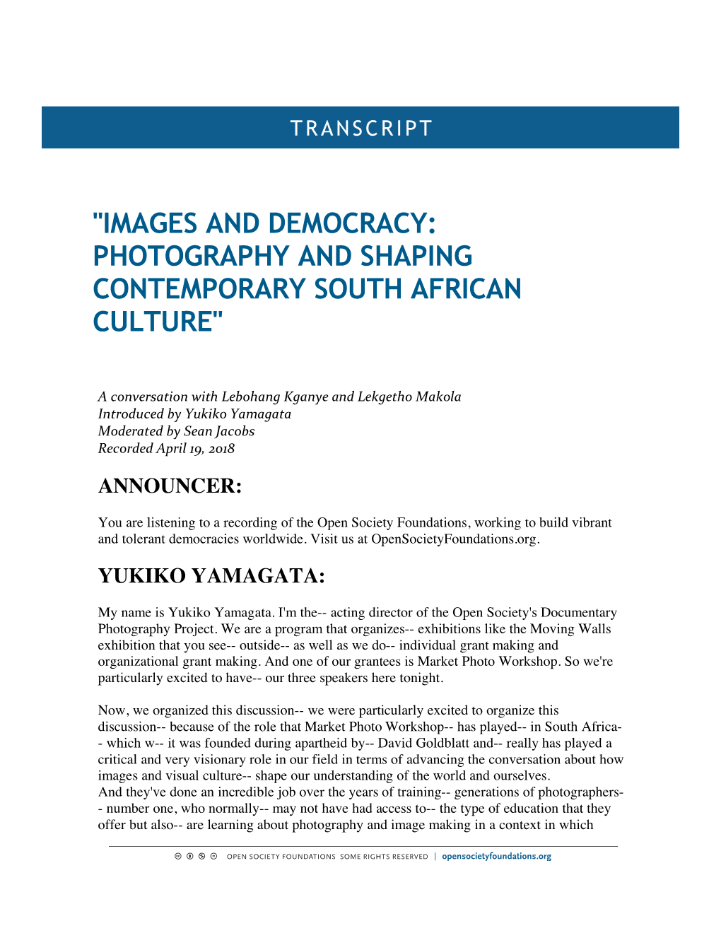 Images and Democracy: Photography and Shaping Contemporary South African Culture"