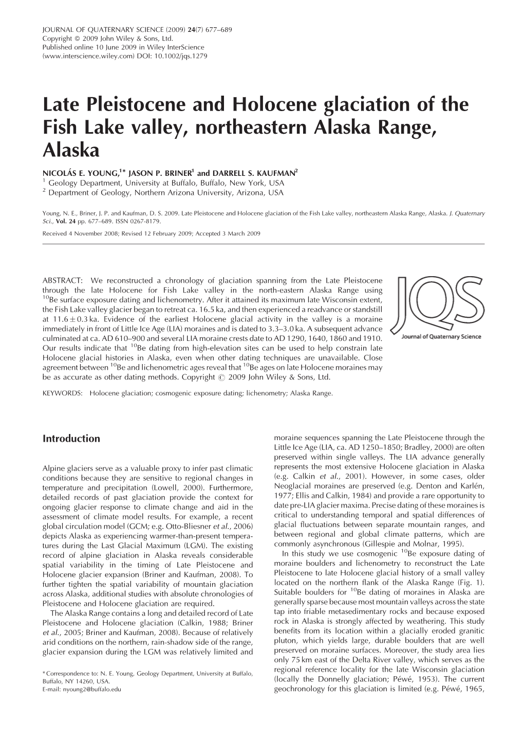 Late Pleistocene and Holocene Glaciation of the Fish Lake Valley, Northeastern Alaska Range, Alaska