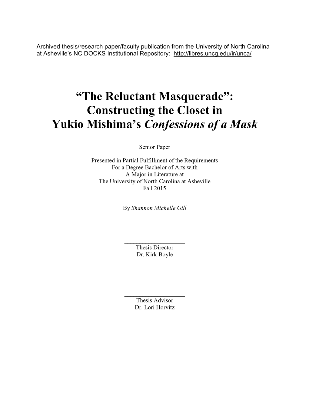 “The Reluctant Masquerade”: Constructing the Closet in Yukio Mishima's Confessions of a Mask