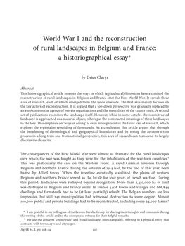 World War I and the Reconstruction of Rural Landscapes in Belgium and France: a Historiographical Essay*