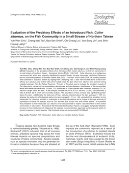 Evaluation of the Predatory Effects of an Introduced Fish, Culter Alburnus