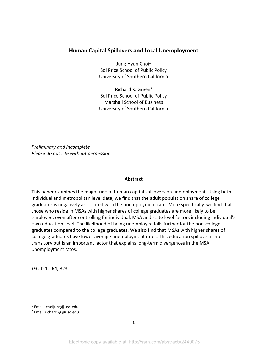 Human Capital Spillovers and Local Unemployment