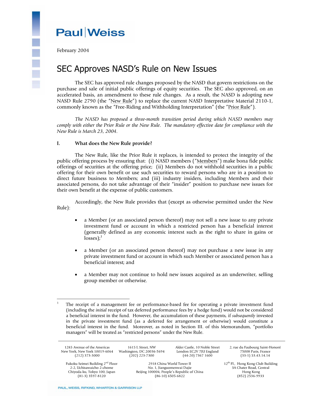 SEC Approves NASD's Rule on New Issues