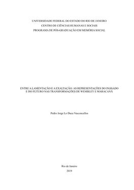 Universidade Federal Do Estado Do Rio De Janeiro Centro De Ciências Humanas E Sociais Programa De Pós-Graduação Em Memória Social